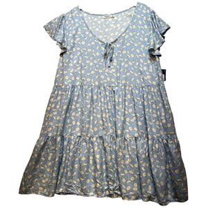 Arizona Jean Co. Women's Tiered Dress Flutter Sleeve Size XXL Blue White Floral